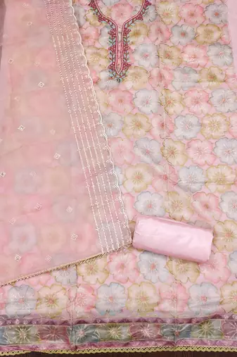 Baby pink color sequence heavy organza straight churidar dress material