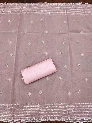 Baby pink color sequence heavy organza straight churidar dress material 4