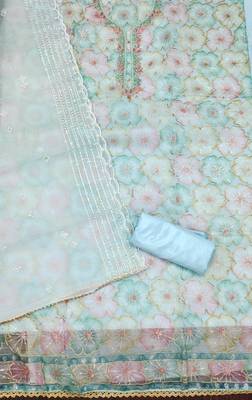 Sky blue color sequence heavy organza straight churidar dress material 2