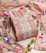 Pink color embroidered heavy organza straight churidar dress material