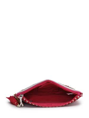 boho bright pink cotton chevron beaded sling bag 7