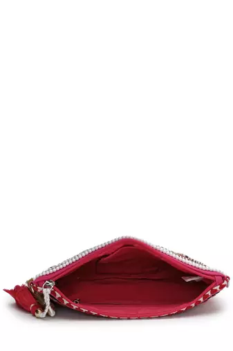 boho bright pink cotton chevron beaded sling bag