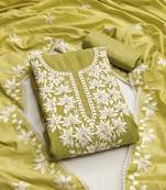 Lime color thread work roman silk straight churidar dress material