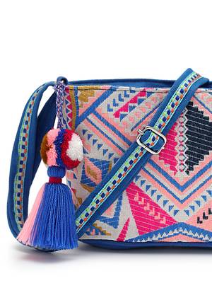 boho cobalt blue ethnic jacquard sling bag 8