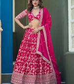 Rani Pink Embroidered Dola Silk Jacquard Designer Long Lehenga Choli