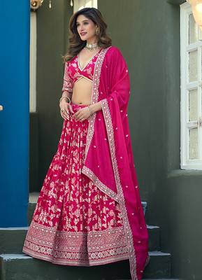 Rani Pink Embroidered Dola silk blend Jacquard Lehenga Choli 2