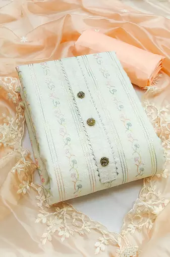 Off white color embroidered heavy modal chanderi straight churidar dress material