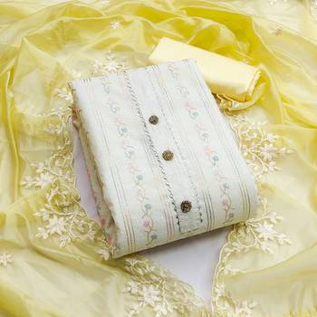 Off white color embroidered heavy modal chanderi straight churidar dress material 1