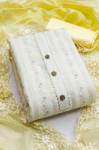 Off white color embroidered heavy modal chanderi straight churidar dress material