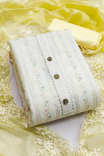 Off white color embroidered heavy modal chanderi straight churidar dress material