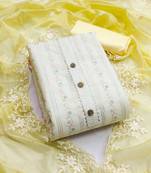 Off white color embroidered heavy modal chanderi straight churidar dress material