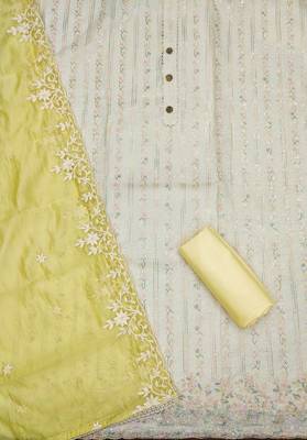 Off white color embroidered heavy modal chanderi straight churidar dress material 2