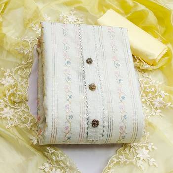 Off white color embroidered heavy modal chanderi straight churidar dress material 3