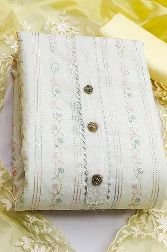 Off white color embroidered heavy modal chanderi straight churidar dress material