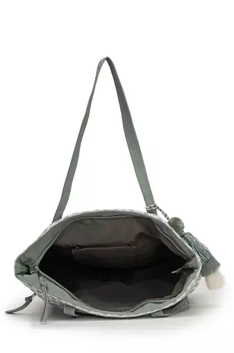 earth edit sage green cotton geometric jacquard tote bag