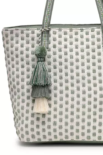 earth edit sage green cotton geometric jacquard tote bag