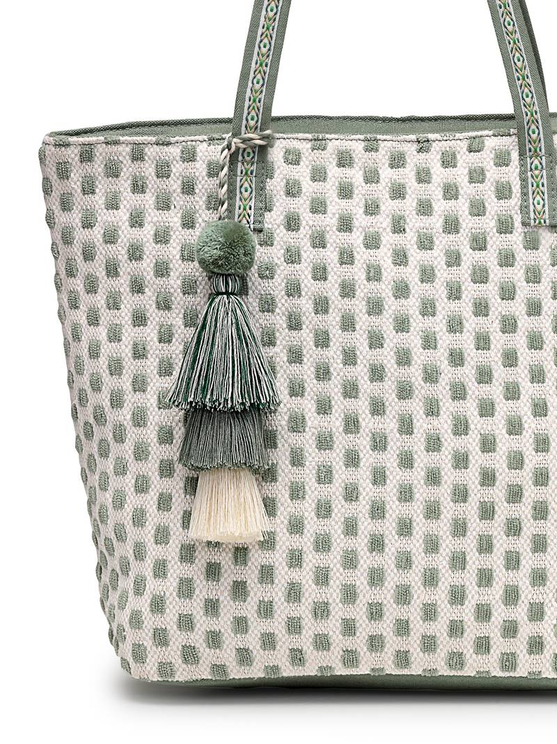 earth edit sage green cotton geometric jacquard tote bag