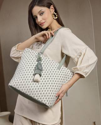 earth edit sage green cotton geometric jacquard tote bag 9