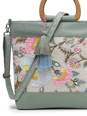 petal posh sage green cotton botanical embellished handheld bag 8