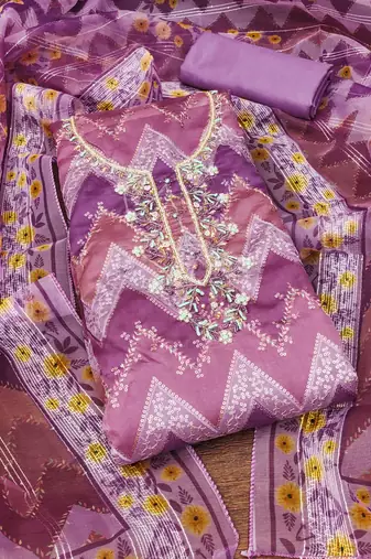 Multi color sequence heavy organza straight churidar dress material