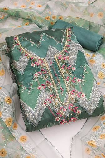 Multi color sequence heavy organza straight churidar dress material