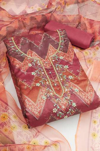 Multi color sequence heavy organza straight churidar dress material