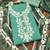 Sea green color thread work heavy roman silk straight churidar dress material