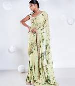 georgette saree in olive and green tie n dye with gota and golden zari border