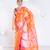 banarasi organza saree in burnt orange color with floral motifs and contrasting border