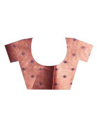 banarasi kora organza saree in chocolate brown color with multicolor motifs with copper zari 5