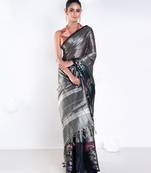 banarasi kora organza zari saree in golden grey with floral border