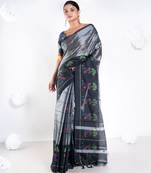 banarasi kora organza zari saree in ash grey with floral border