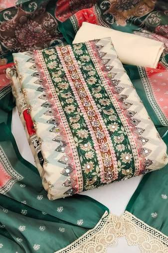 Multi color digital print heavy organza straight churidar dress material