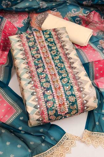 Multi color digital print heavy organza straight churidar dress material