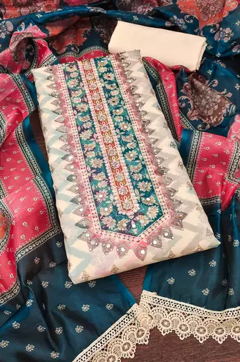Multi color digital print heavy organza straight churidar dress material