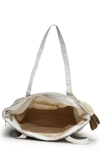 earth edit beige cotton jungle toile shoulder bag