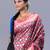kanjivaram silk blend saree with teal and pink color ikkat zari design