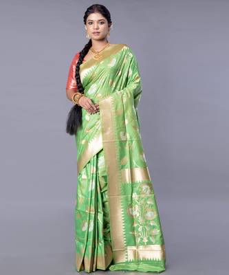 kanjivaram green saree with meenakari floral jaal 1