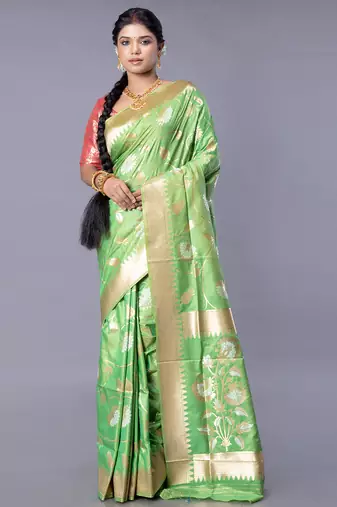 kanjivaram green saree with meenakari floral jaal