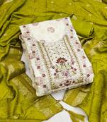 Off white color weaving heavy modal chanderi straight churidar dress material