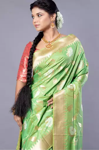 kanjivaram green saree with meenakari floral jaal
