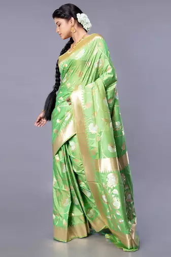 kanjivaram green saree with meenakari floral jaal