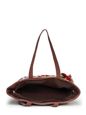 thread bloom coffee brown cotton floral embroidered tote bag 7
