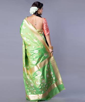 kanjivaram green saree with meenakari floral jaal 4