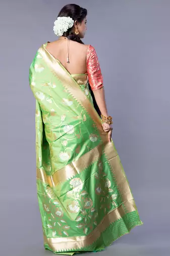 kanjivaram green saree with meenakari floral jaal