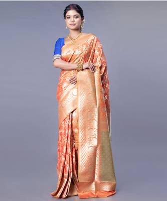 kanjivaram in tangerine orange color with zari floral jaal 1