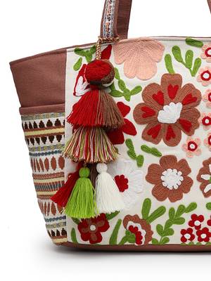 thread bloom coffee brown cotton floral embroidered tote bag 8