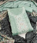 Sea green color sequence heavy roman silk straight churidar dress material