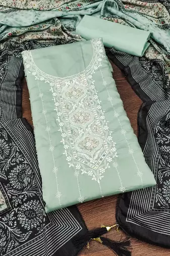 Sea green color sequence heavy roman silk straight churidar dress material