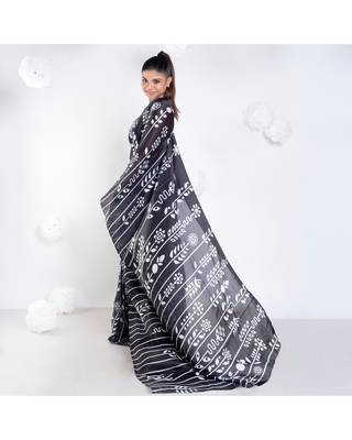 Parallel satin georgette digital printed saree in black color 3
